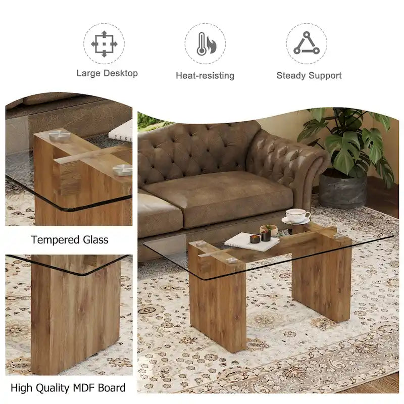 Table basse et table à manger modernes minimalistes en verre trempé avec autocollant, associées à des décorations dorées en MDF.