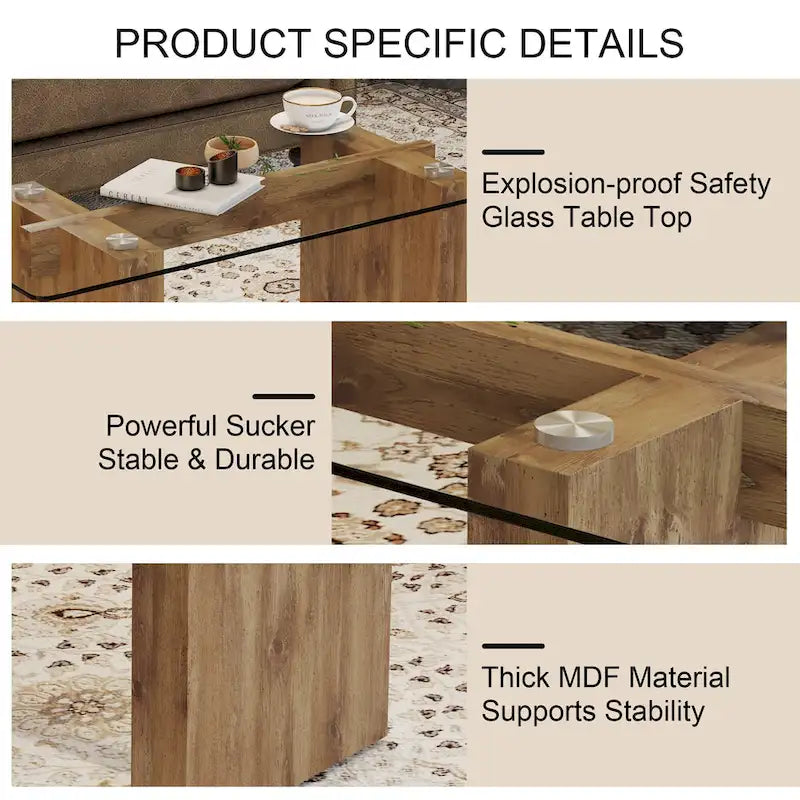 Table basse et table à manger modernes minimalistes en verre trempé avec autocollant, associées à des décorations dorées en MDF.