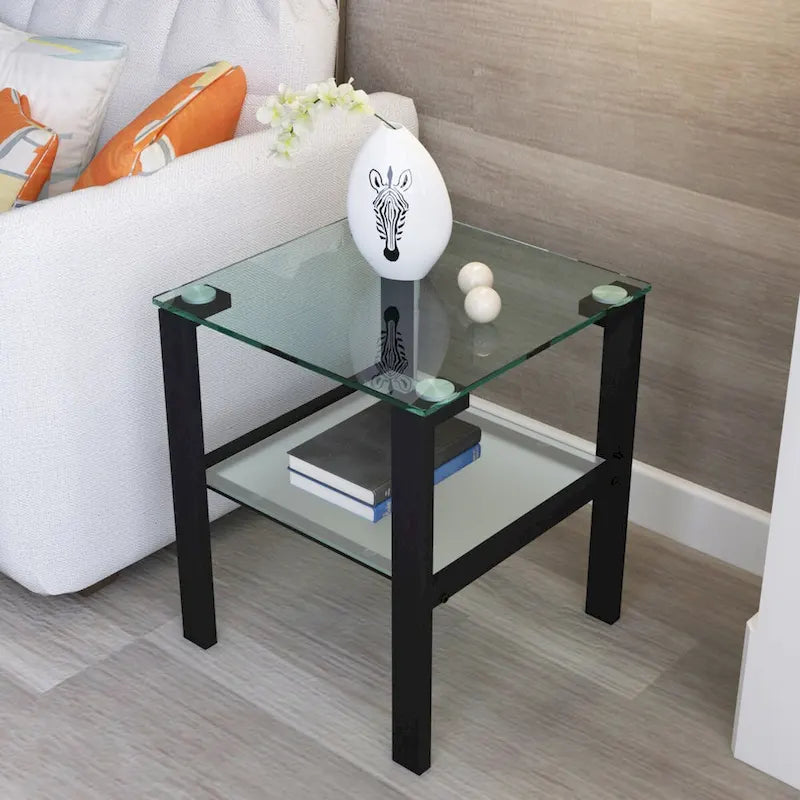 Lot de 2, table à thé à deux niveaux en verre, petite table ronde, table d'angle de chambre, table d'appoint de salon