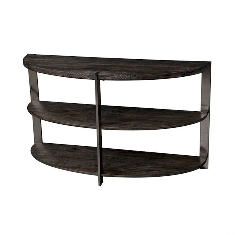 Table console Roundhill Furniture Kalne en demi-lune avec 2 étagères ouvertes, gris anthracite/métal chromé