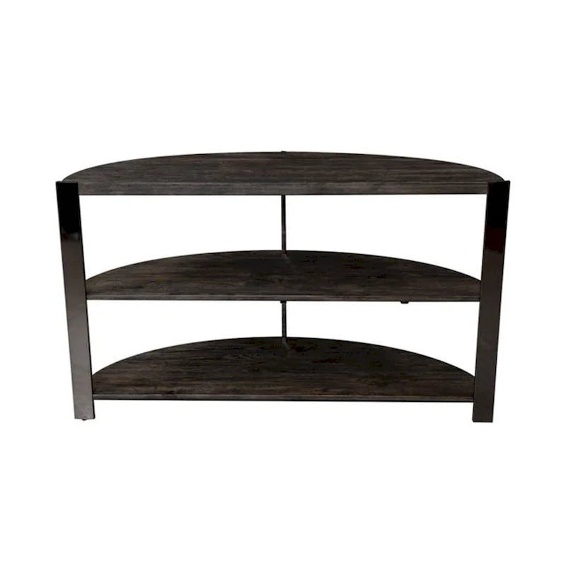 Table console Roundhill Furniture Kalne en demi-lune avec 2 étagères ouvertes, gris anthracite/métal chromé