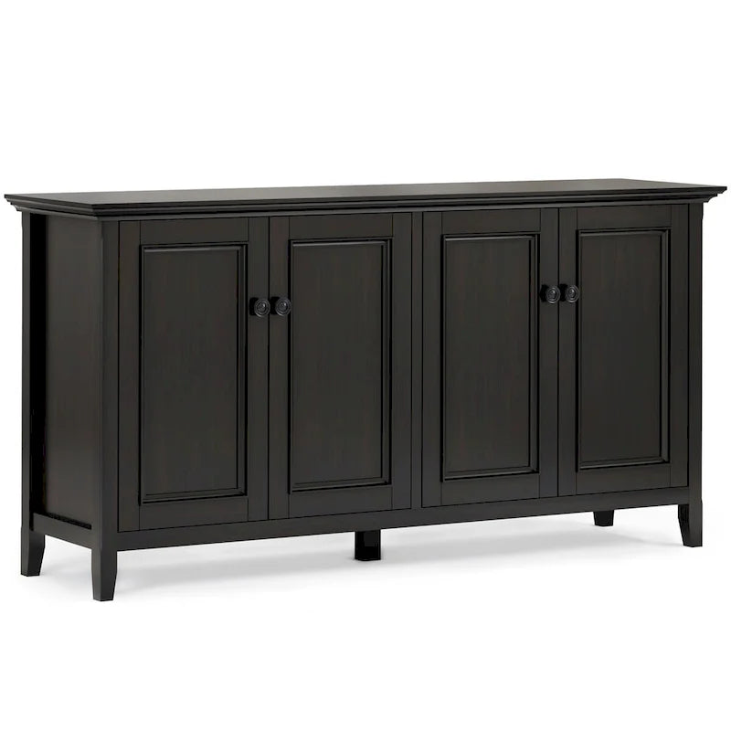 WYNDENHALL Halifax Armoire de rangement transitionnelle large en bois massif 66 po à 4 portes en brun hickory - 18p x 66l x 34h
