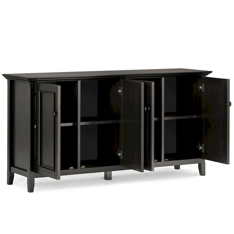 WYNDENHALL Halifax Armoire de rangement transitionnelle large en bois massif 66 po à 4 portes en brun hickory - 18p x 66l x 34h