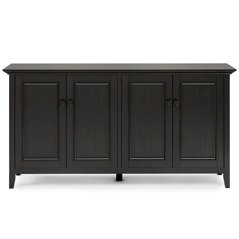 WYNDENHALL Halifax Armoire de rangement transitionnelle large en bois massif 66 po à 4 portes en brun hickory - 18p x 66l x 34h