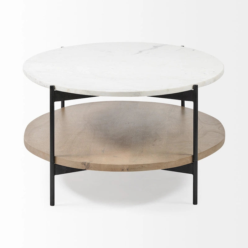 HomeRoots Table basse ovale de 48 po en marbre véritable marron et noir et métal avec étagère - 30