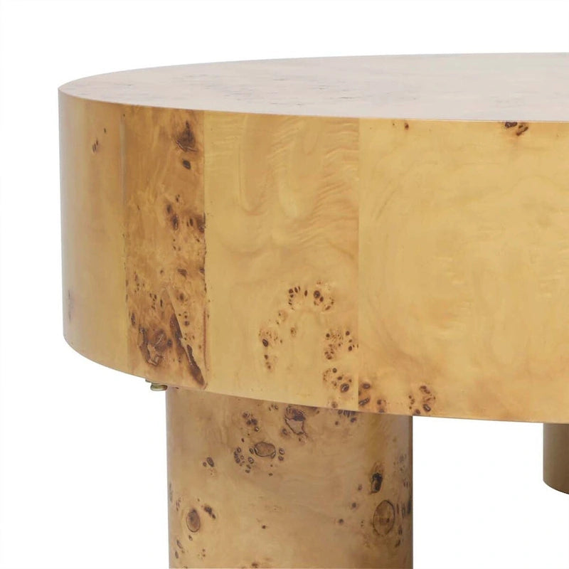 Table basse ronde Nebula 35,5 en loupe de bois avec pieds en pilier