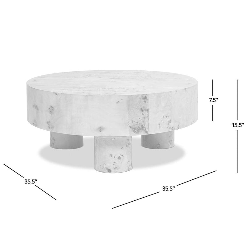 Table basse ronde Nebula 35,5 en loupe de bois avec pieds en pilier