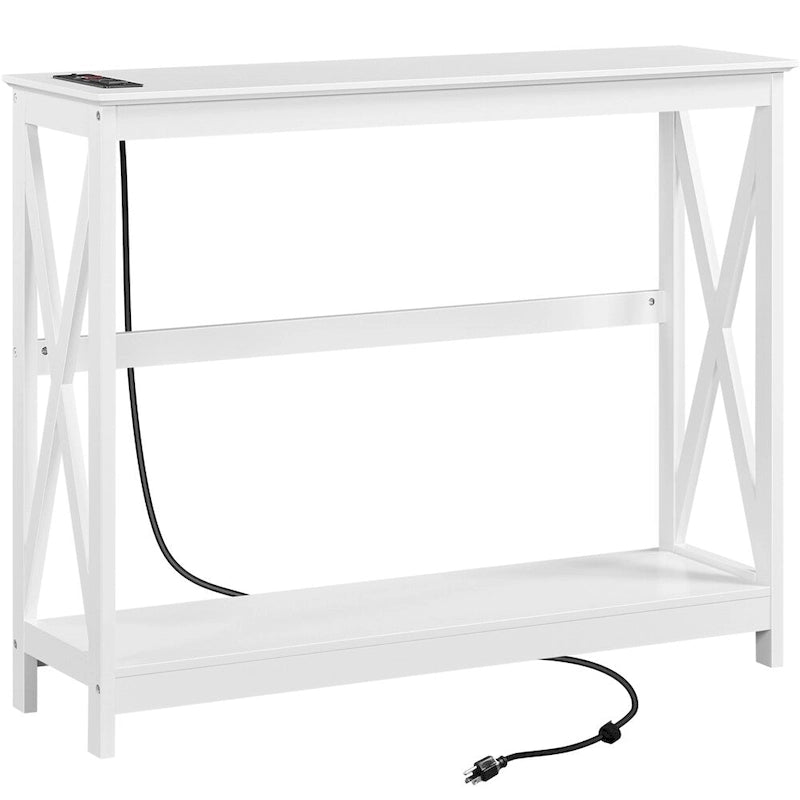 Table console longue industrielle Yaheetech à 2 niveaux et prise de courant