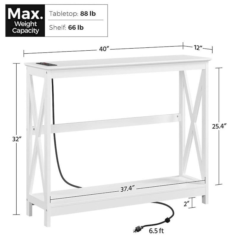 Table console longue industrielle Yaheetech à 2 niveaux et prise de courant