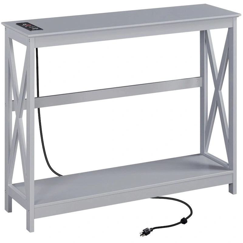 Table console longue industrielle Yaheetech à 2 niveaux et prise de courant
