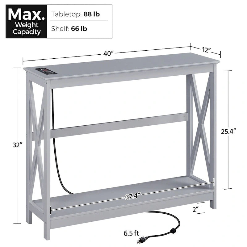 Table console longue industrielle Yaheetech à 2 niveaux et prise de courant