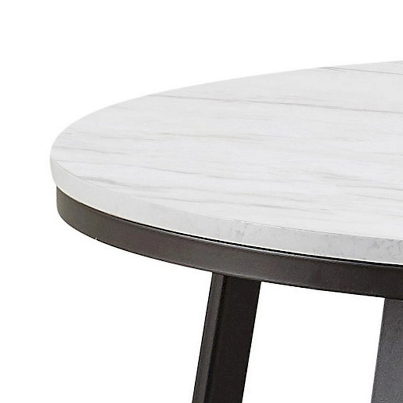 Table basse de 36 pouces, plateau en faux marbre, base métallique robuste, blanc, noir