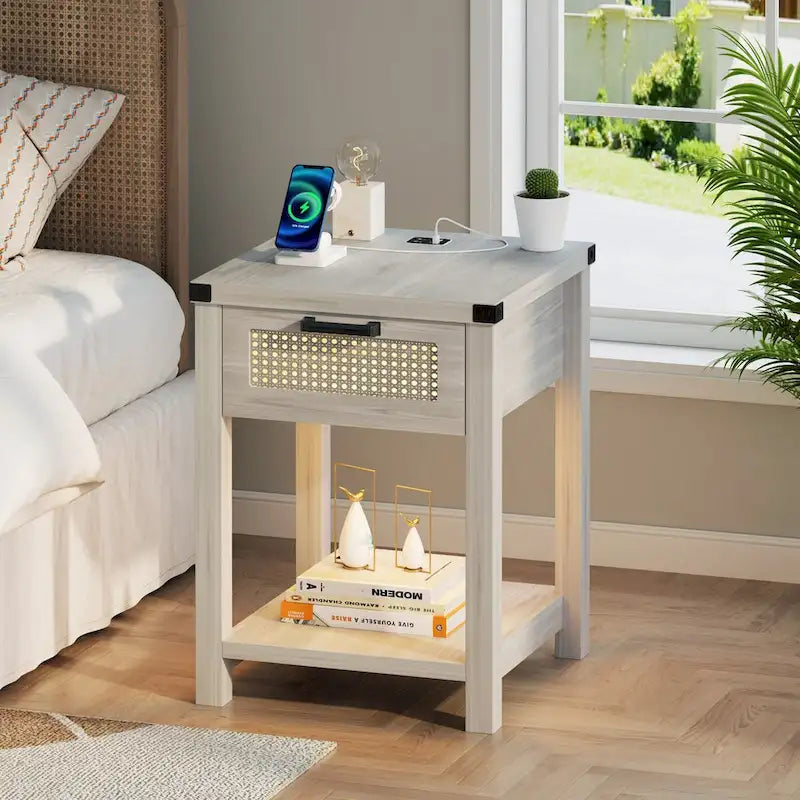 Table d'appoint avec lampe et station de recharge