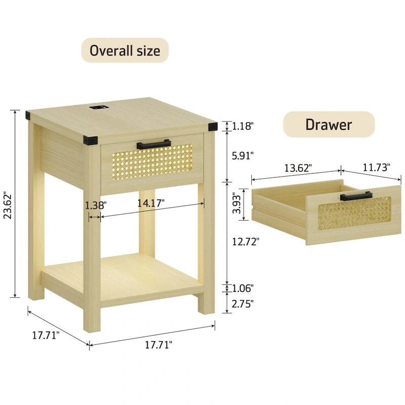 Table d'appoint avec lampe et station de recharge