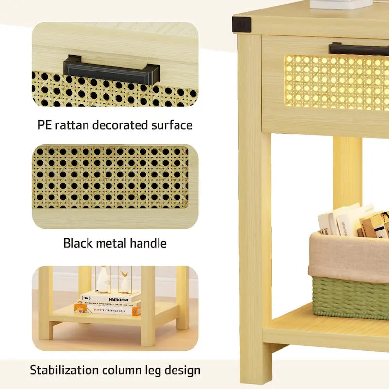 Table d'appoint avec lampe et station de recharge