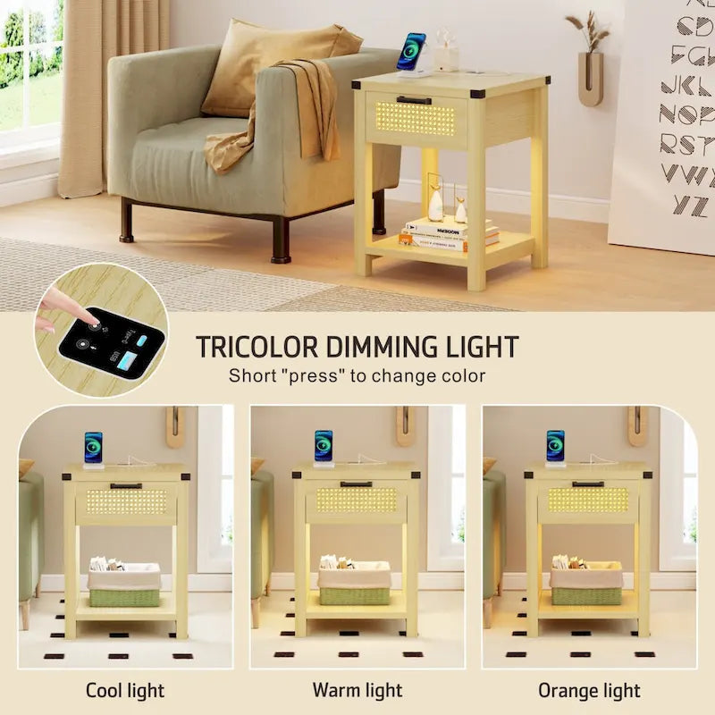 Table d'appoint avec lampe et station de recharge