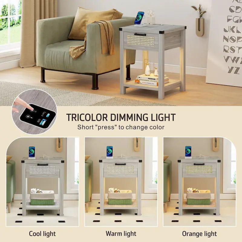 Table d'appoint avec lampe et station de recharge