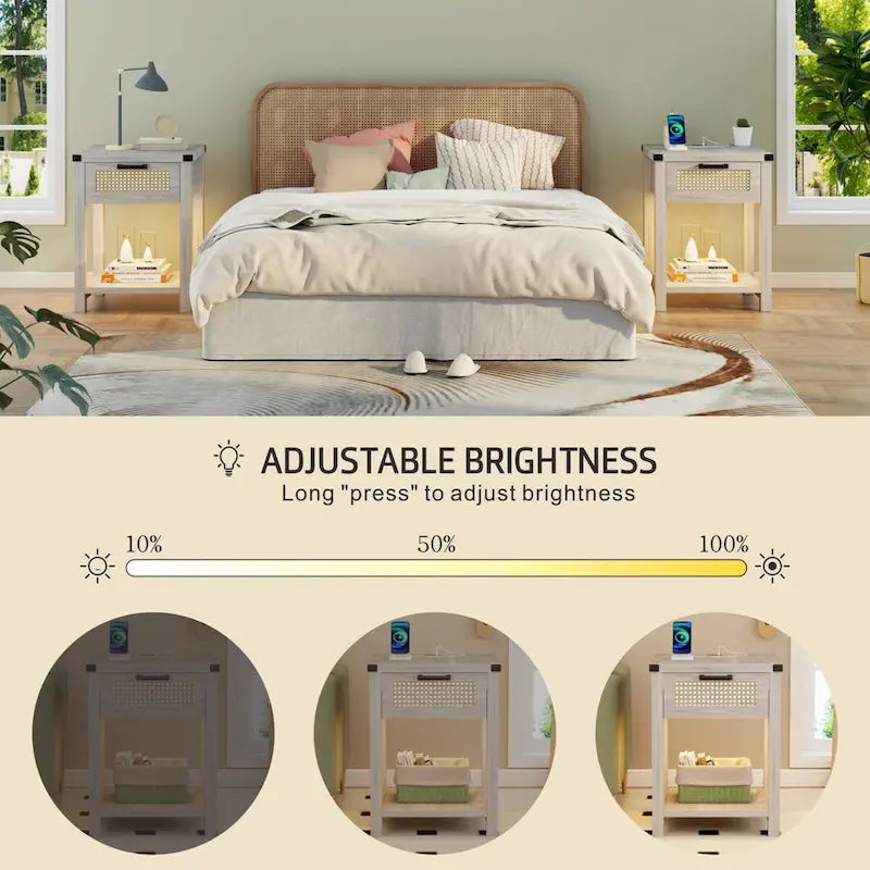 Table d'appoint avec lampe et station de recharge