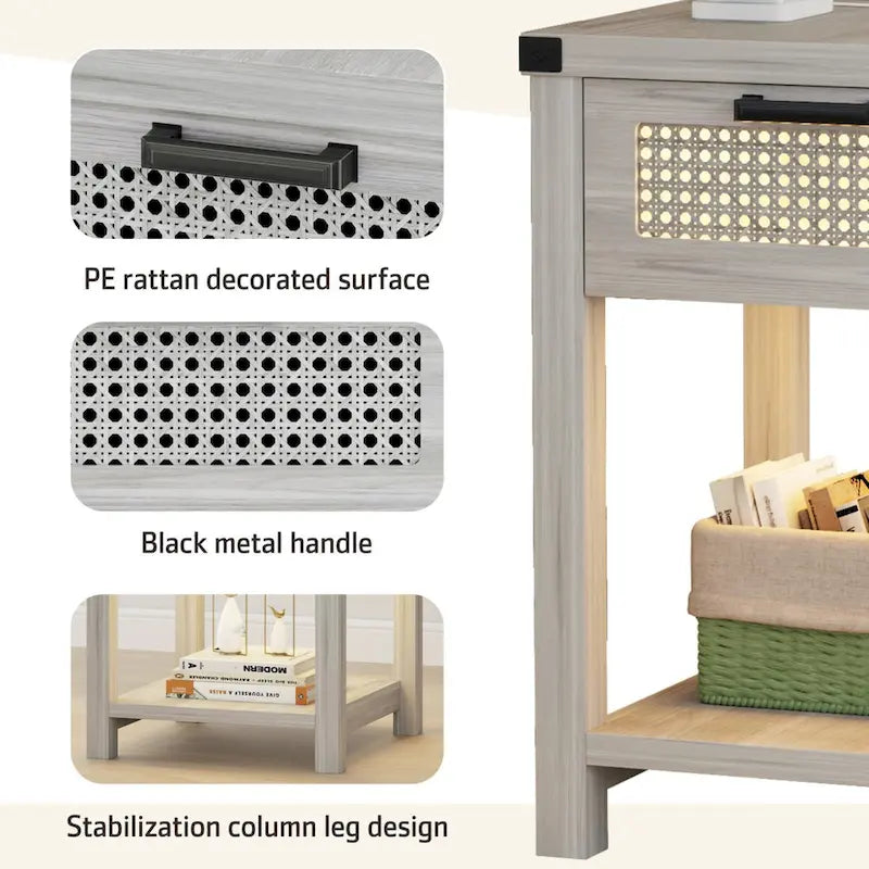 Table d'appoint avec lampe et station de recharge