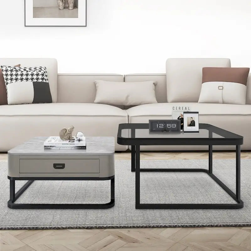 Table basse gigogne carrée moderne en verre étanche avec tiroir