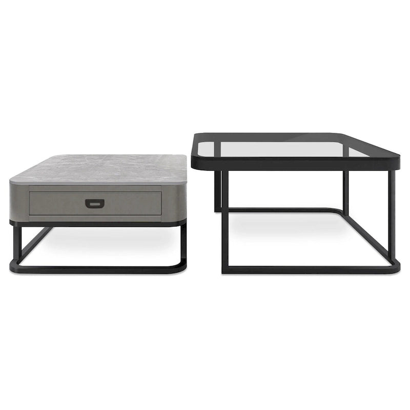 Table basse gigogne carrée moderne en verre étanche avec tiroir