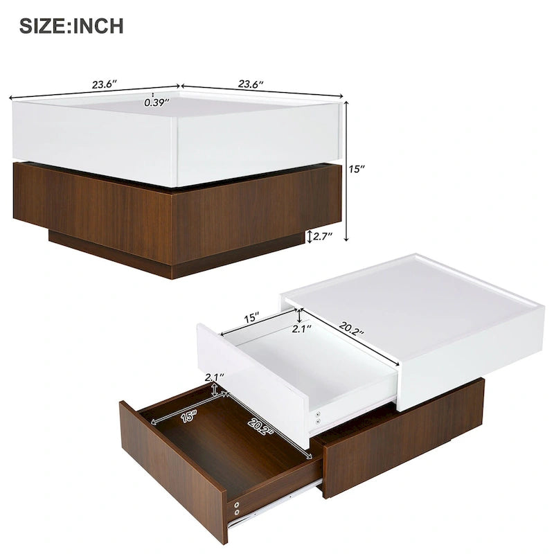 Table basse pivotante avec 2 tiroirs
