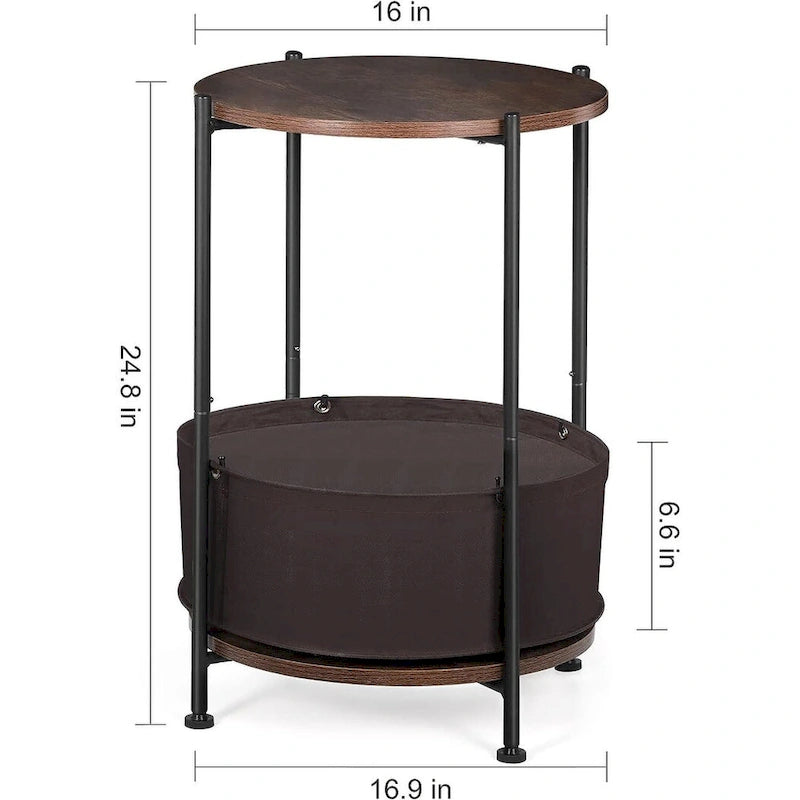 Table d'appoint de rangement ronde avec panier en tissu