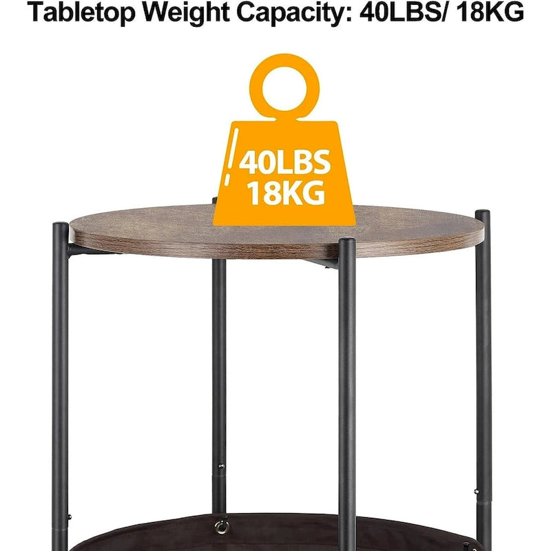 Table d'appoint de rangement ronde avec panier en tissu