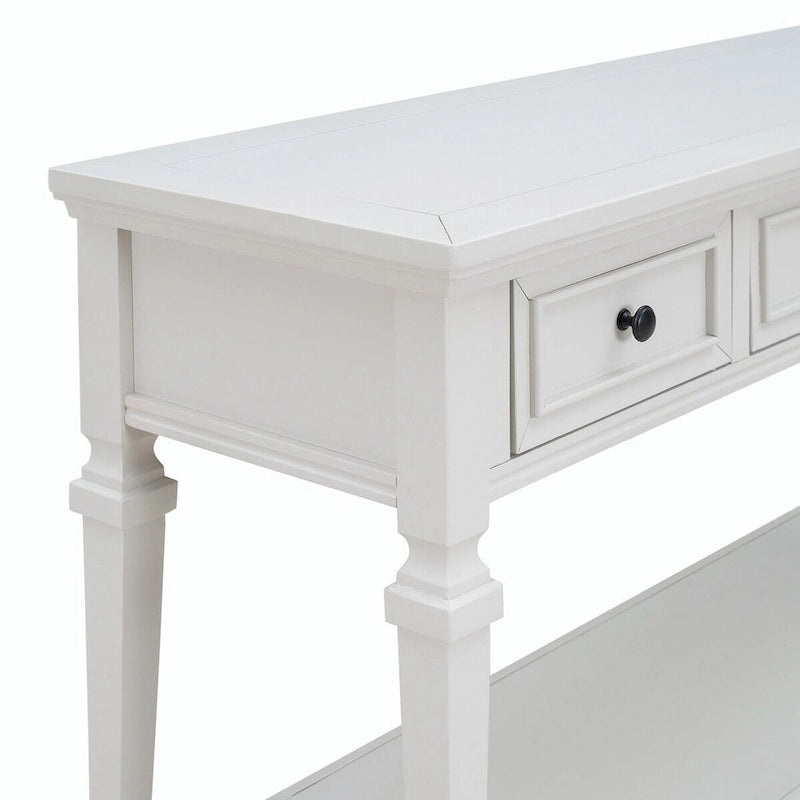 Console en bois de 50 po de style rétro classique avec trois tiroirs supérieurs et une étagère inférieure ouverte (fini gris délavé)