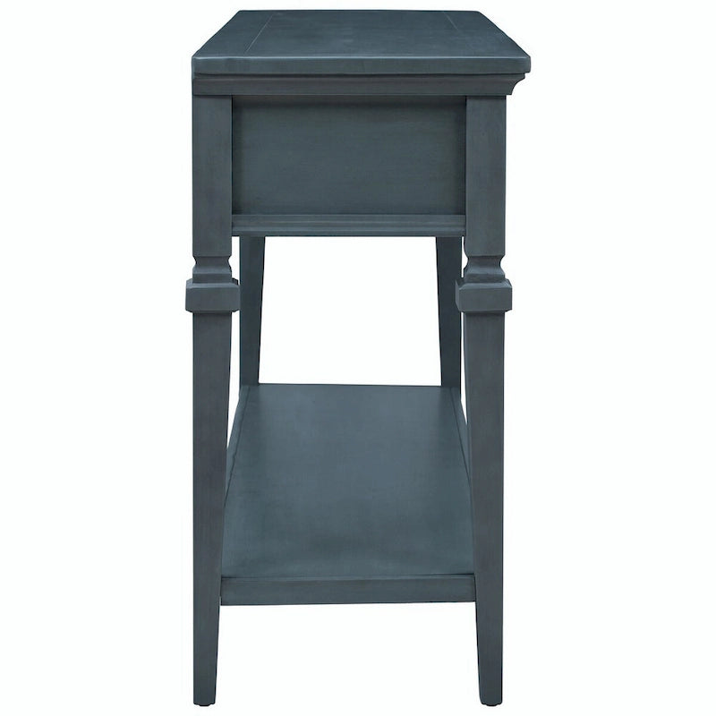Console en bois de 50 po de style rétro classique avec trois tiroirs supérieurs et une étagère inférieure ouverte (fini gris délavé)