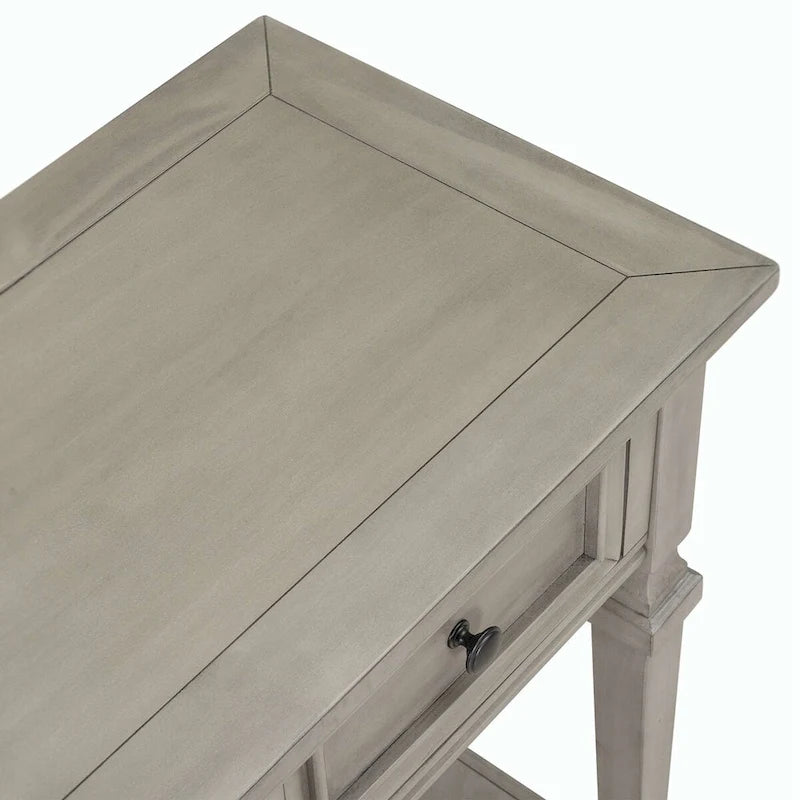 Console en bois de 50 po de style rétro classique avec trois tiroirs supérieurs et une étagère inférieure ouverte (fini gris délavé)