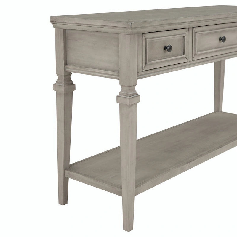 Console en bois de 50 po de style rétro classique avec trois tiroirs supérieurs et une étagère inférieure ouverte (fini gris délavé)