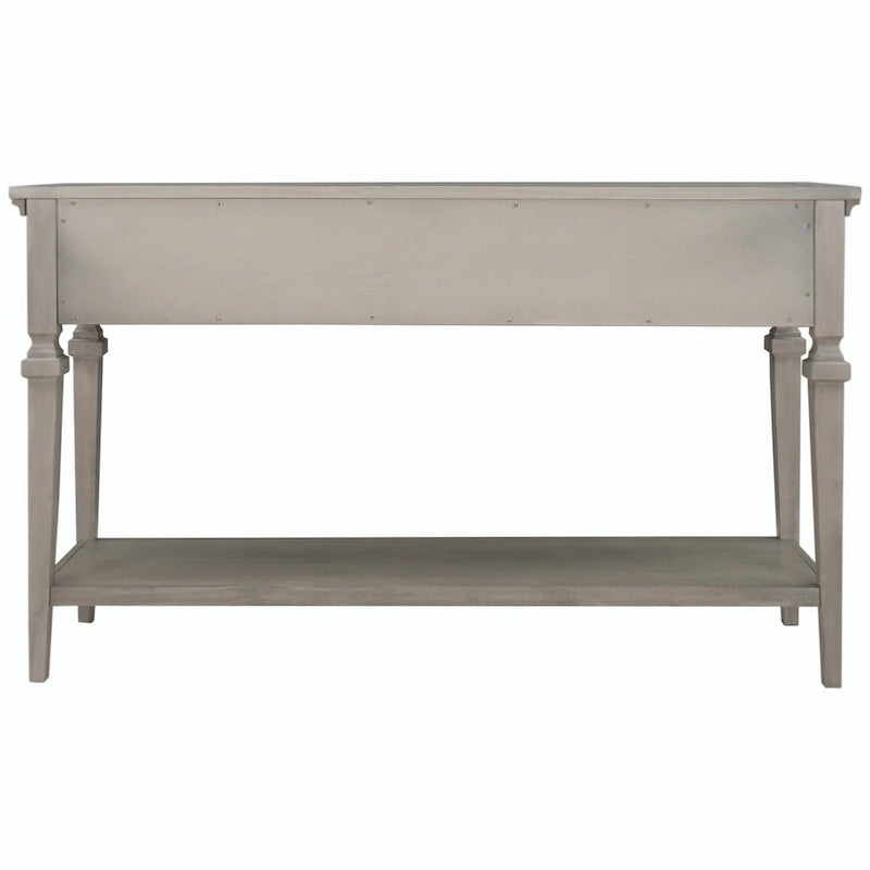 Console en bois de 50 po de style rétro classique avec trois tiroirs supérieurs et une étagère inférieure ouverte (fini gris délavé)