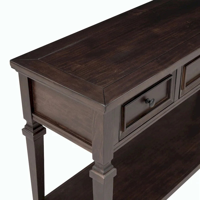 Console en bois de 50 po de style rétro classique avec trois tiroirs supérieurs et une étagère inférieure ouverte (fini gris délavé)