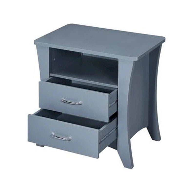 Table d'appoint avec 2 tiroirs et un compartiment ouvert, Gris