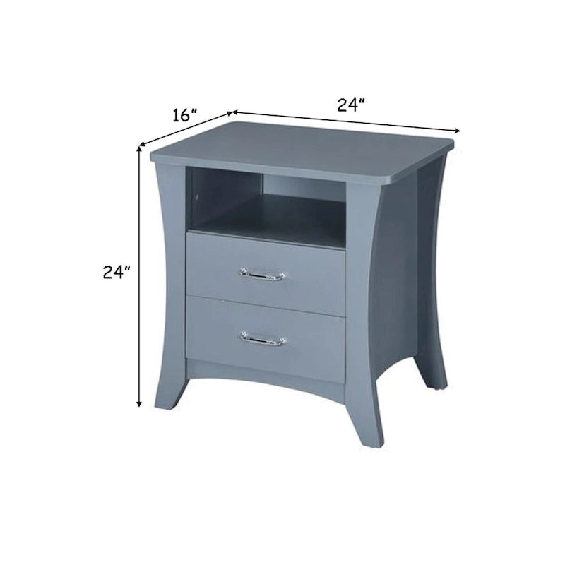 Table d'appoint avec 2 tiroirs et un compartiment ouvert, Gris