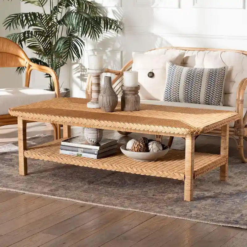 Table basse Minahasa Bohemian Light Honey en rotin tressé