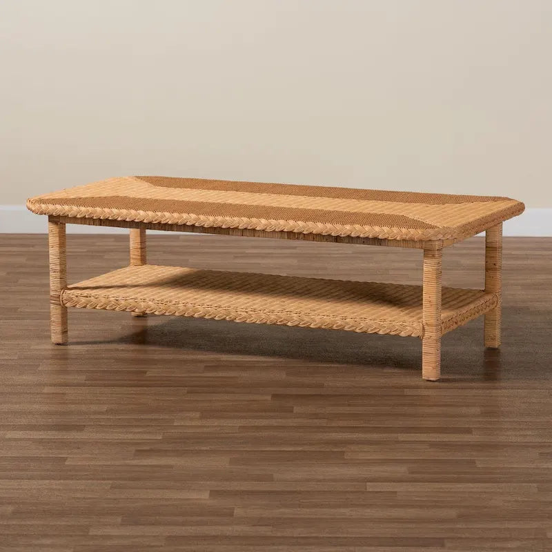 Table basse Minahasa Bohemian Light Honey en rotin tressé