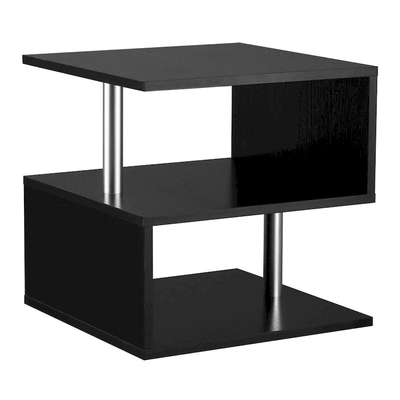 Table d'appoint moderne en forme de S avec étagère de rangement et pieds en acier