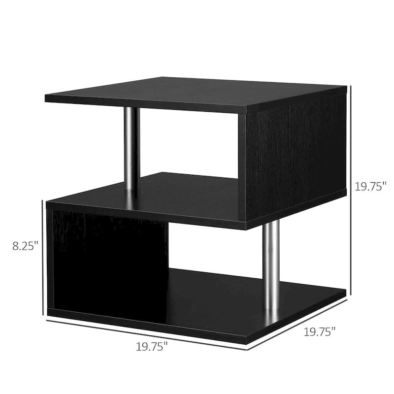 Table d'appoint moderne en forme de S avec étagère de rangement et pieds en acier