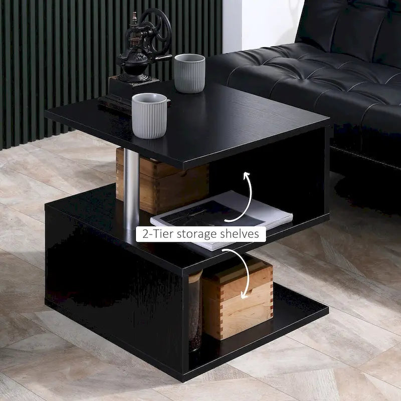 Table d'appoint moderne en forme de S avec étagère de rangement et pieds en acier