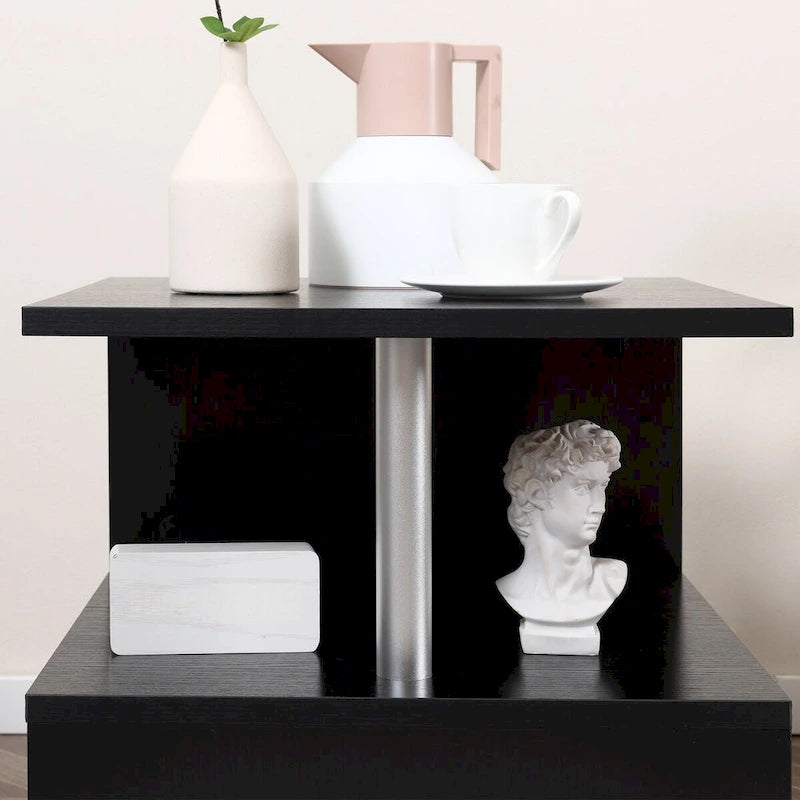 Table d'appoint moderne en forme de S avec étagère de rangement et pieds en acier