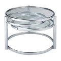 Table basse en verre transparent et chrome, style mouvement moderne