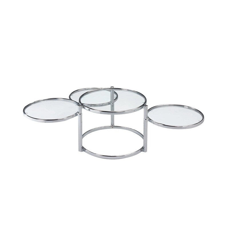 Table basse en verre transparent et chrome, style mouvement moderne