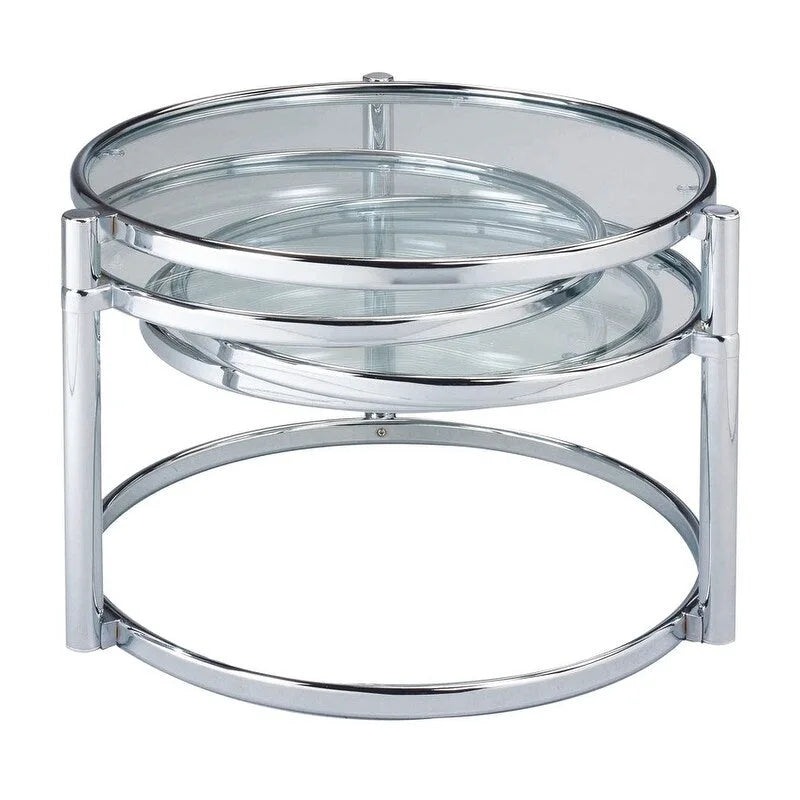 Table basse en verre transparent et chrome, style mouvement moderne