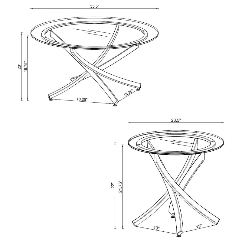 Ensemble de tables basses gigognes Brooke à plateau en verre
