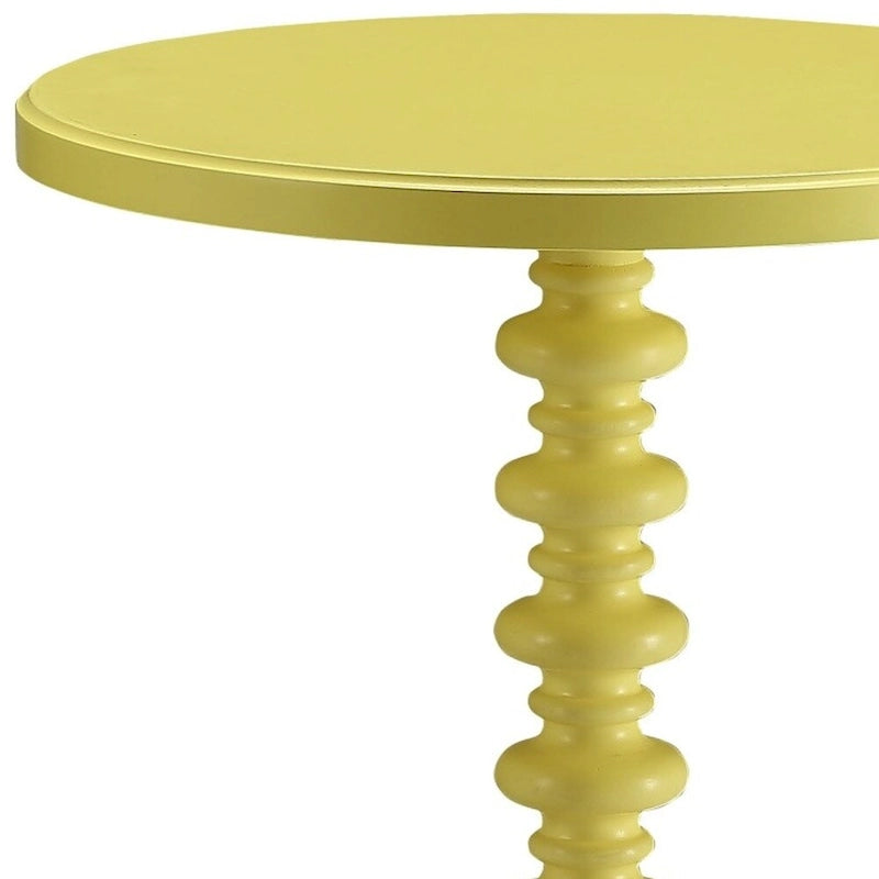HomeRoots Table d'appoint ronde à piédestal en bois jaune 22 - 17