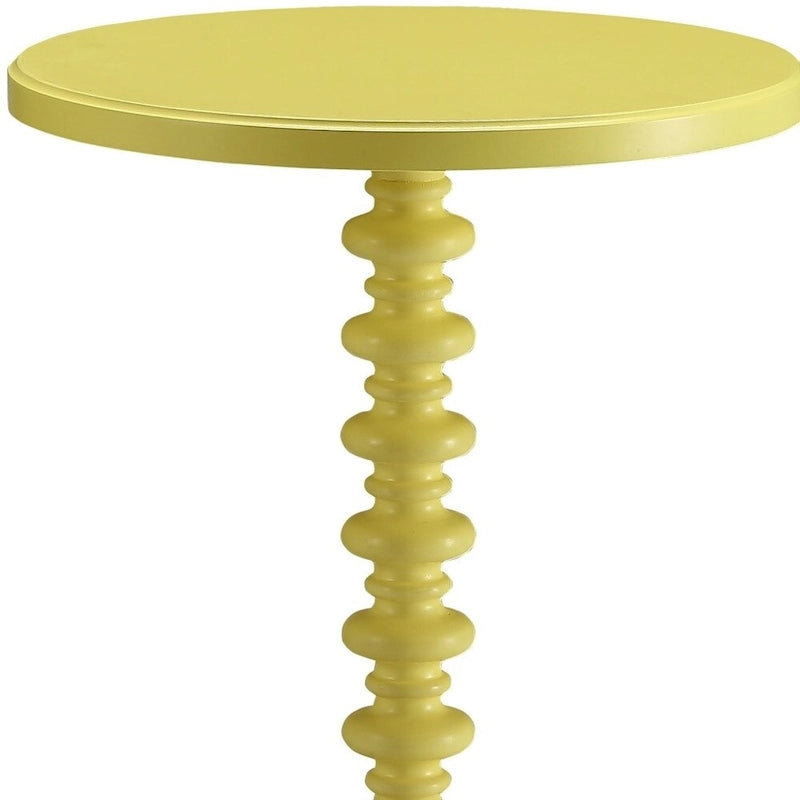 HomeRoots Table d'appoint ronde à piédestal en bois jaune 22 - 17