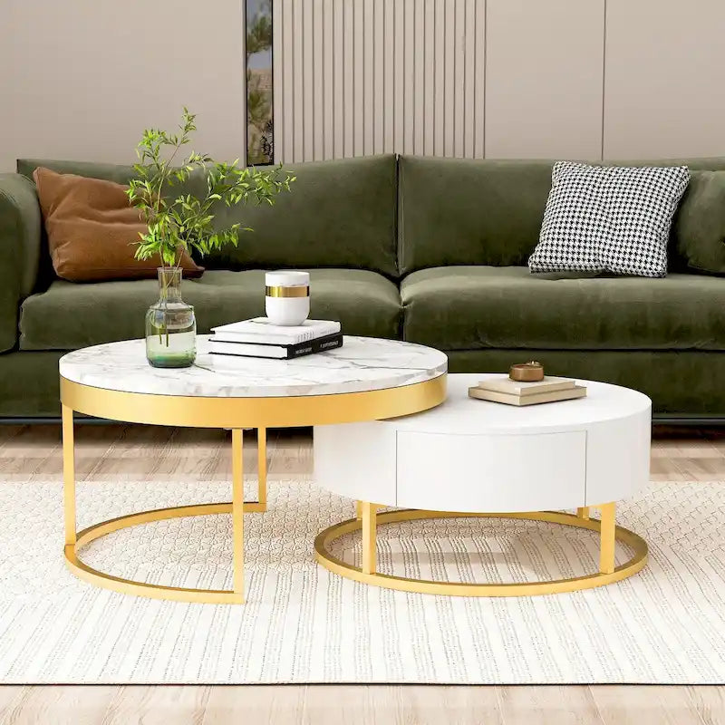GEITIN Table basse gigogne ronde moderne avec tiroirs