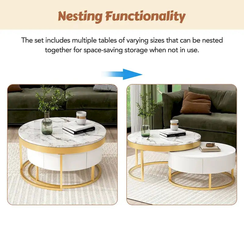 GEITIN Table basse gigogne ronde moderne avec tiroirs
